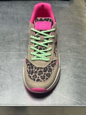 Scotch & Soda Taupe Leopard Sneaker with Hot Pink & Mint Laces